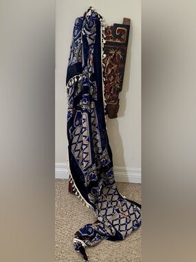 Bohemian fringed navy Aztec design